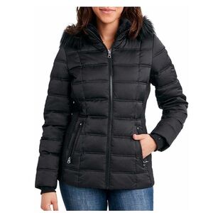 Nautica Womens Faux Fur Trim Hooded Midweight Puffer Jacket